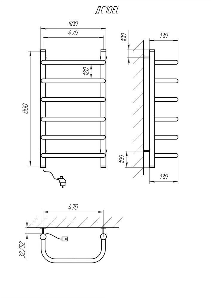 Рушникосушка електрична KOSSER Скоба 800х500/6 ЕL рег.