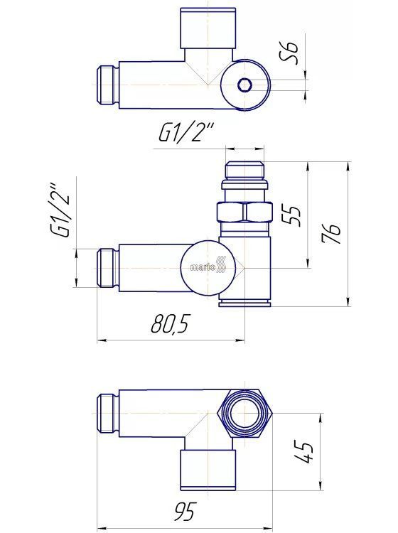 Краны угловые под ТЭН Маріо G1/2", комплект 2шт. золото