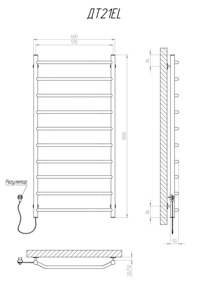 Полотенцесушитель электрический KOSSER Трапеция 1200х600/10 EL рег.