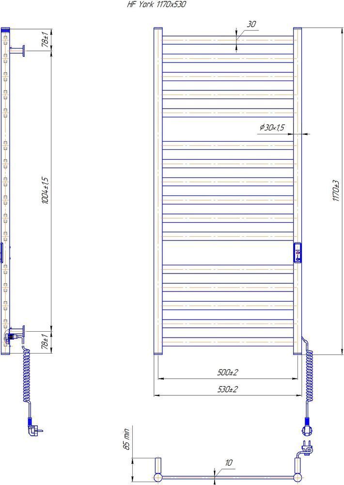 Рушникосушка електрична HF York 1170х530 чорна