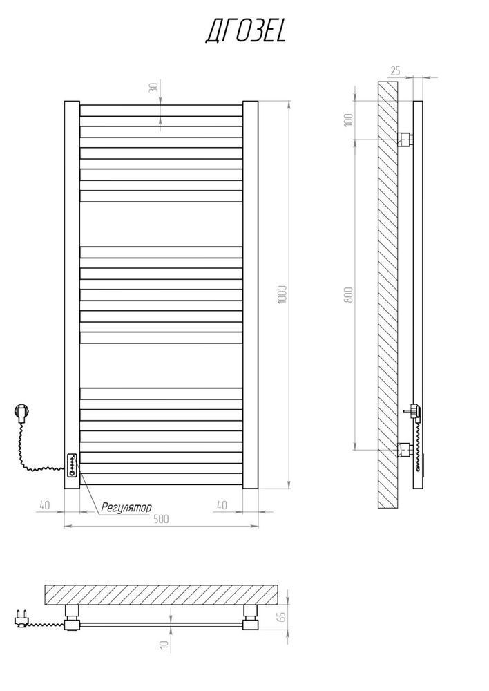 Рушникосушка електрична KOSSER Герда 1000х500/15 EL тайм. чорний