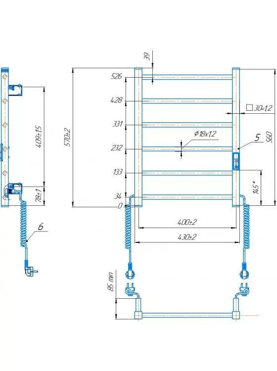 Полотенцесушитель электрический HF Leeds 570x430 черный мат