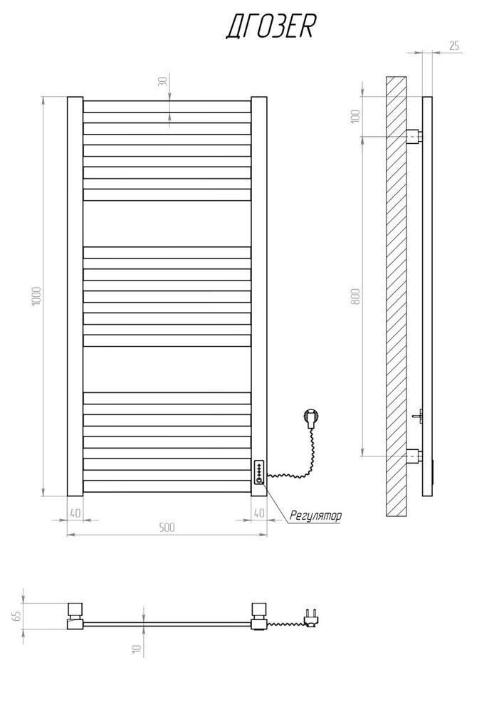 Полотенцесушитель электрический KOSSER Герда 1000х500/15 ER тайм. черный