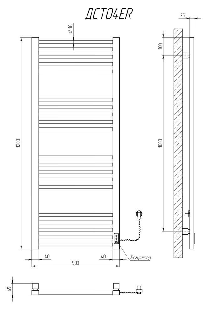Полотенцесушитель электрический KOSSER Стэп 1200х500/20 ER тайм. черный