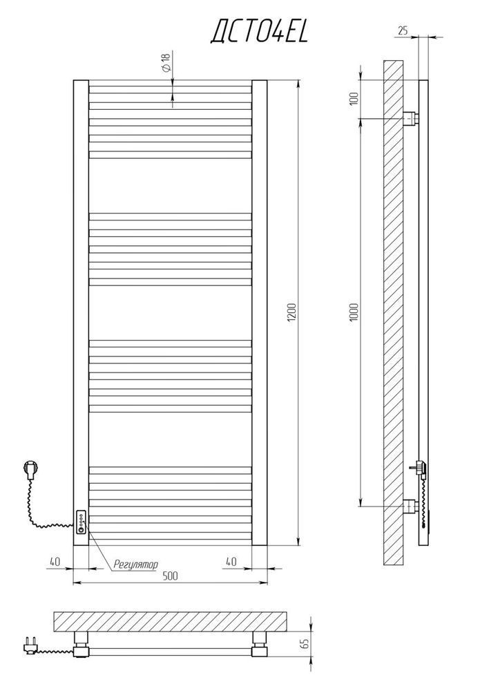 Рушникосушка електрична KOSSER Степ 1200х500/20 EL тайм. чорний