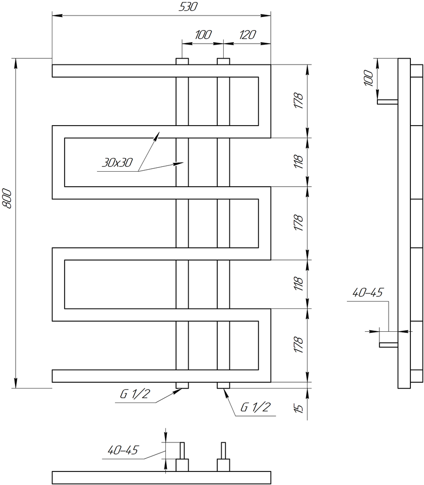 Полотенцесушитель дизайнерский Dual 800x530