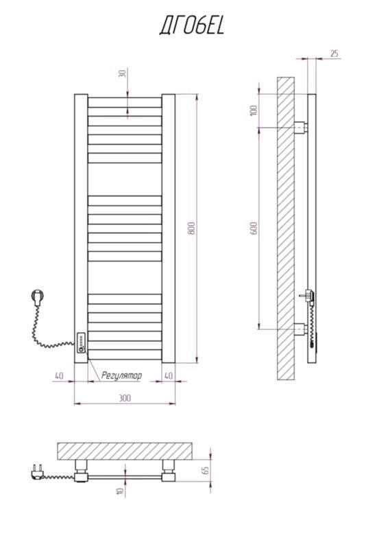 Рушникосушка електрична KOSSER Герда 800х300/12 EL тайм. чорна