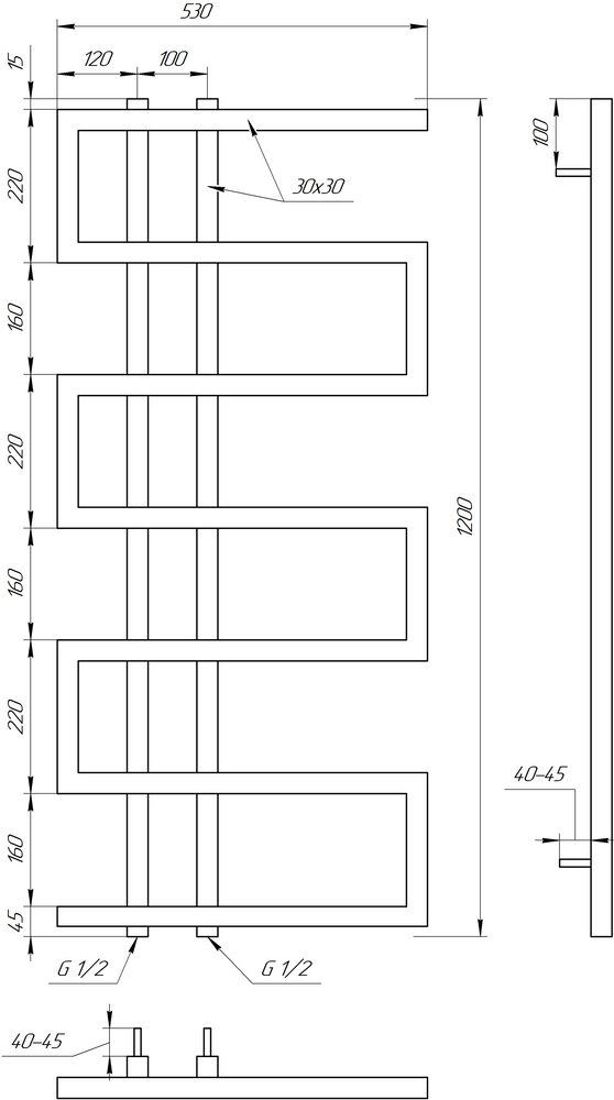 Полотенцесушитель дизайнерский Dual 1200x530