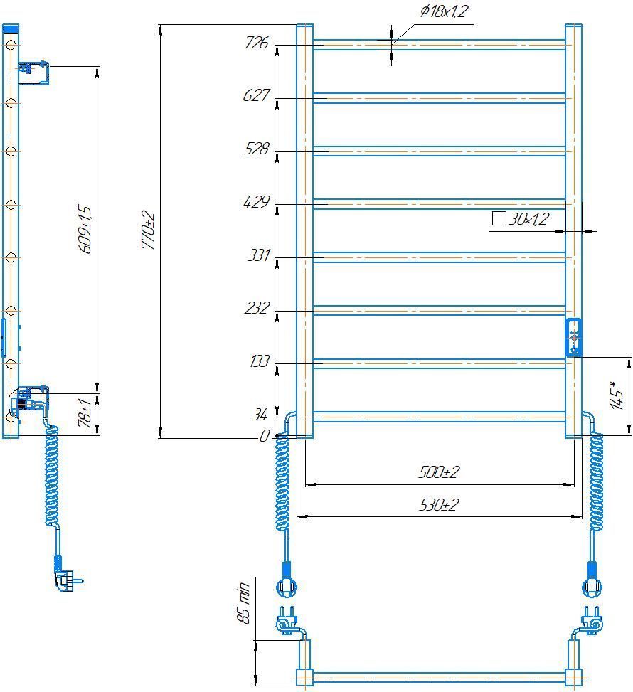 Рушникосушка електрична HF Leeds 770x530 білий мат