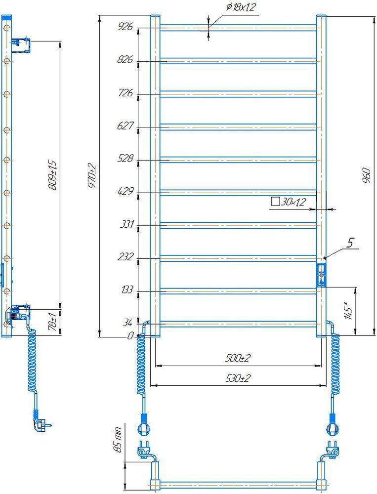 Полотенцесушитель электрический HF Leeds 970x530 белый мат