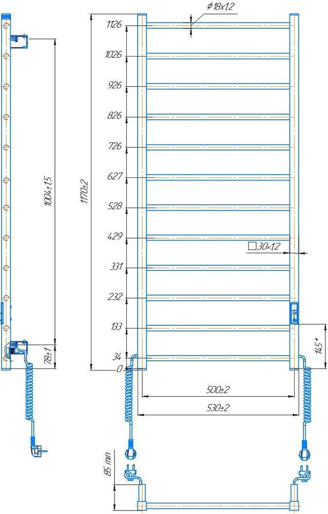 Рушникосушка електрична HF Leeds 1170x530 білий мат