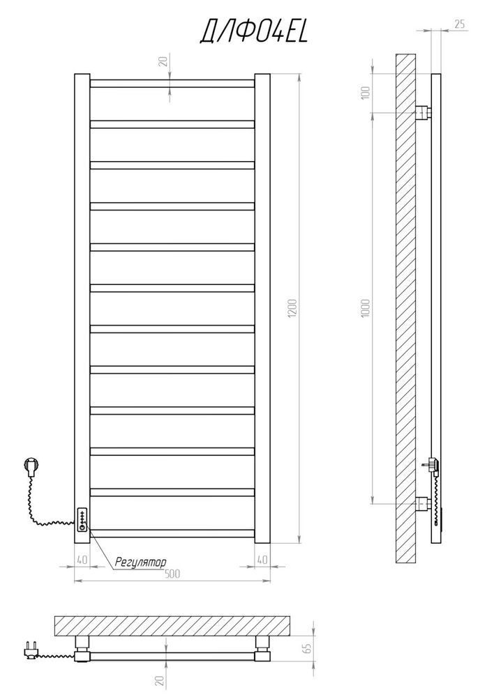 Рушникосушка електрична KOSSER Лофт 1200х500/12 EL тайм. чорний
