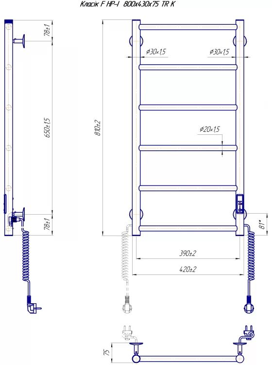 Полотенцесушитель электрический Классик F НР-I 800х430/75 TR K