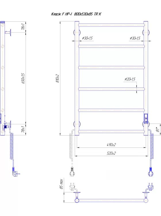 Рушникосушка електрична Класік F НР-I 800х530/75 TR K