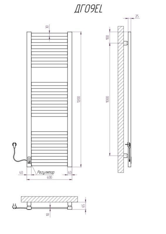 Рушникосушка електрична KOSSER Герда 1200х400/18 EL тайм. чорна