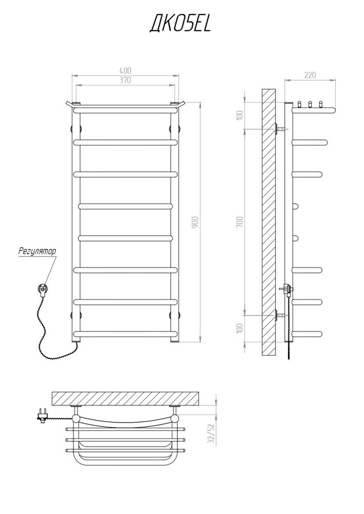 Полотенцесушитель электрический KOSSER Канна 900х400/8 ЕL рег.