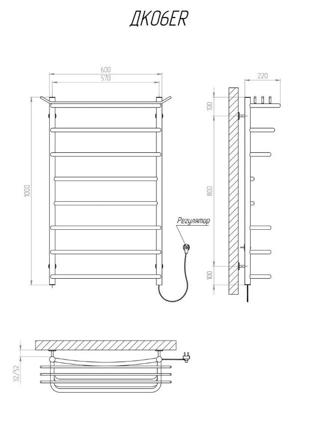 Полотенцесушитель электрический KOSSER Канна 1000х600/8 ЕR рег.