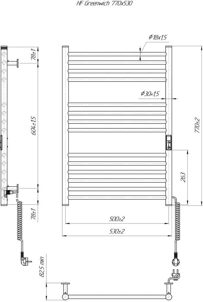 Рушникосушка електрична HF Greenwich 770х530 чорна