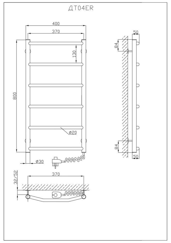Полотенцесушитель электрический KOSSER Трапеция 800х400/6 ER рег.