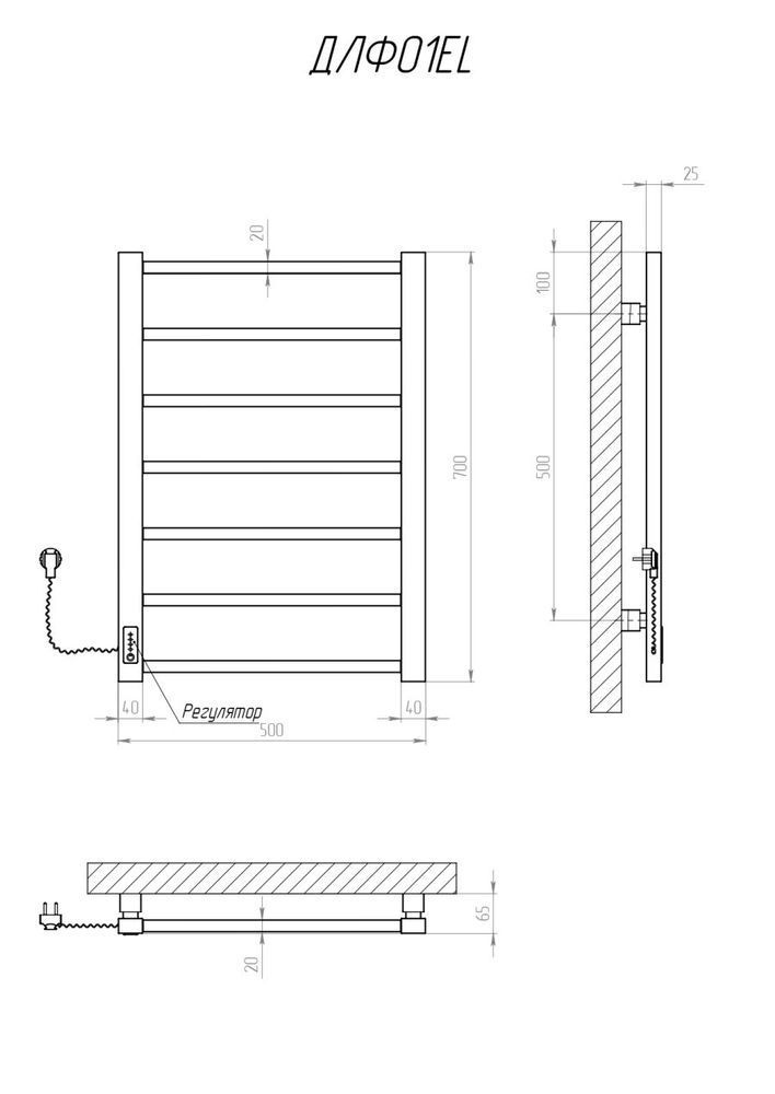 Рушникосушка електрична KOSSER Лофт 700х500/7 EL тайм. чорний