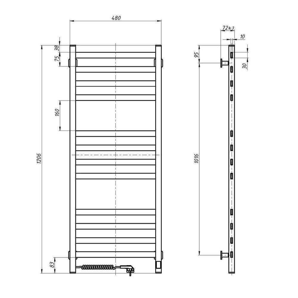 Рушникосушка електрична Авангард 480х1200 Sensor права з таймером, чорна