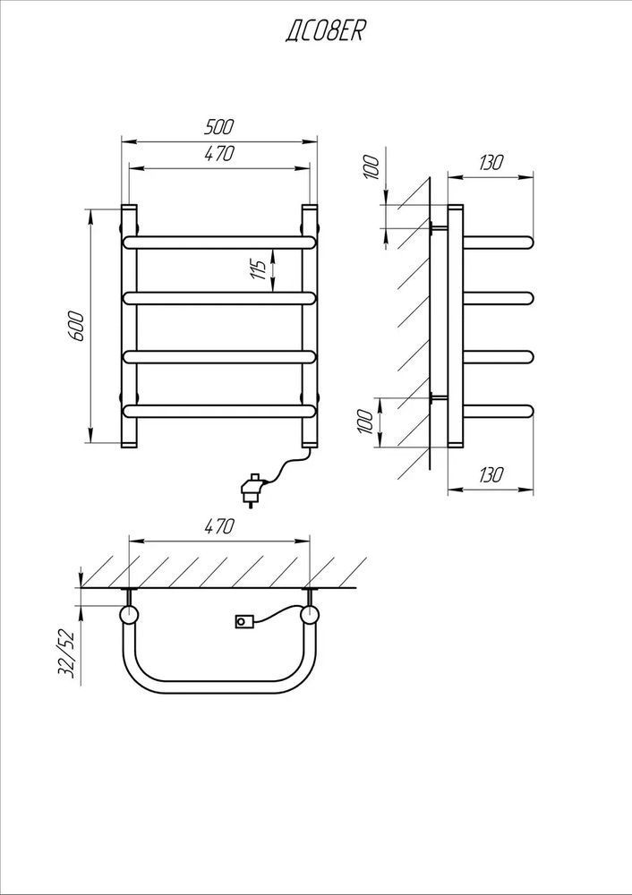 Рушникосушка електрична KOSSER Скоба 600х500/4 ЕR рег.