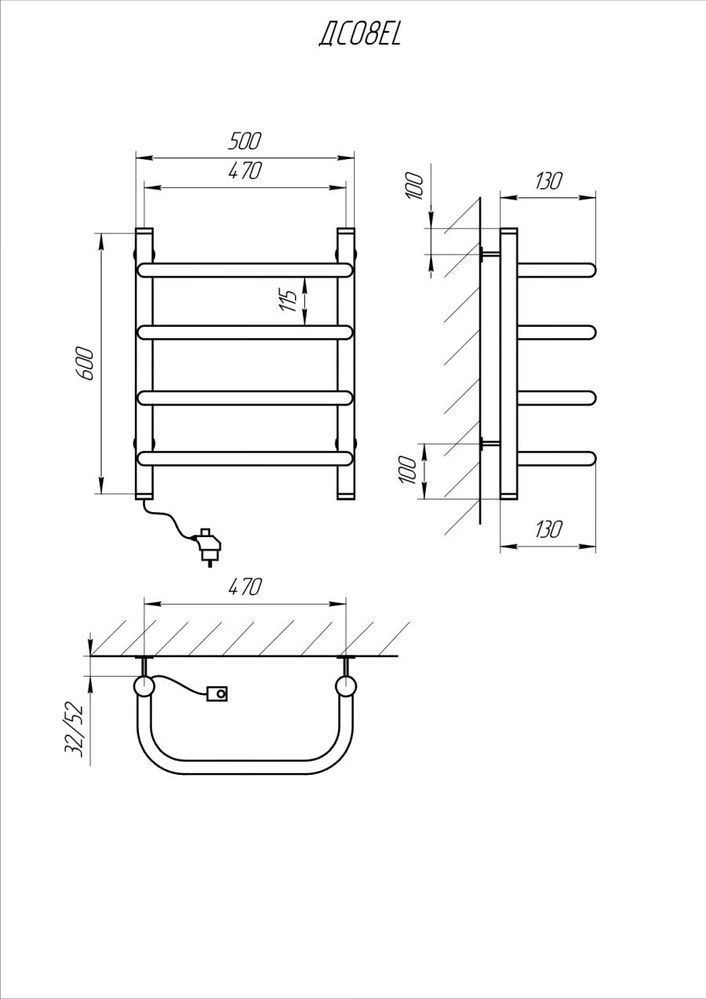 Рушникосушка електрична KOSSER Скоба 600х500/4 ЕL рег.