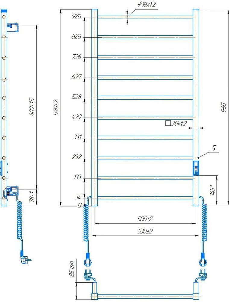Рушникосушка електрична HF Leeds 970x530 білий мат TR 3.0