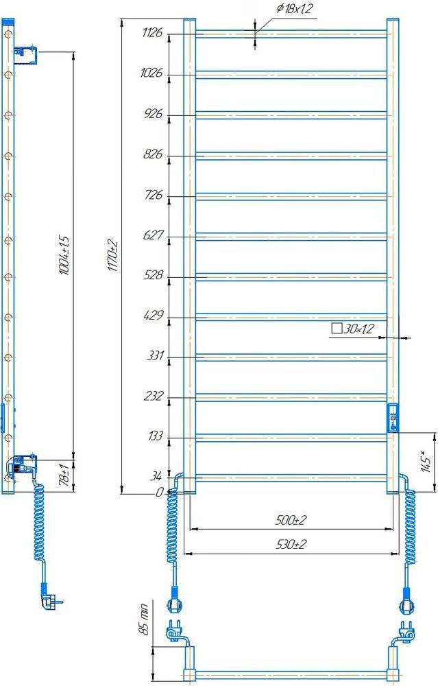 Рушникосушка електрична HF Leeds 1170x530 білий мат TR 3.0