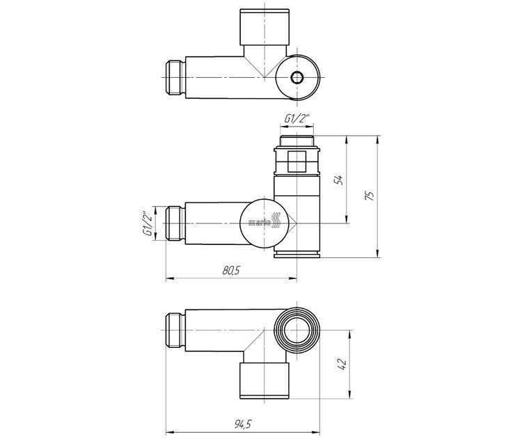 Краны угловые под ТЭН Маріо G1/2", комплект 2шт. черный мат