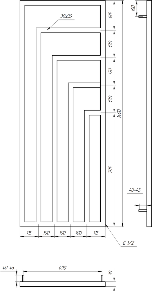 Вертикальный радиатор Genesis Aqua Vero 1400x530